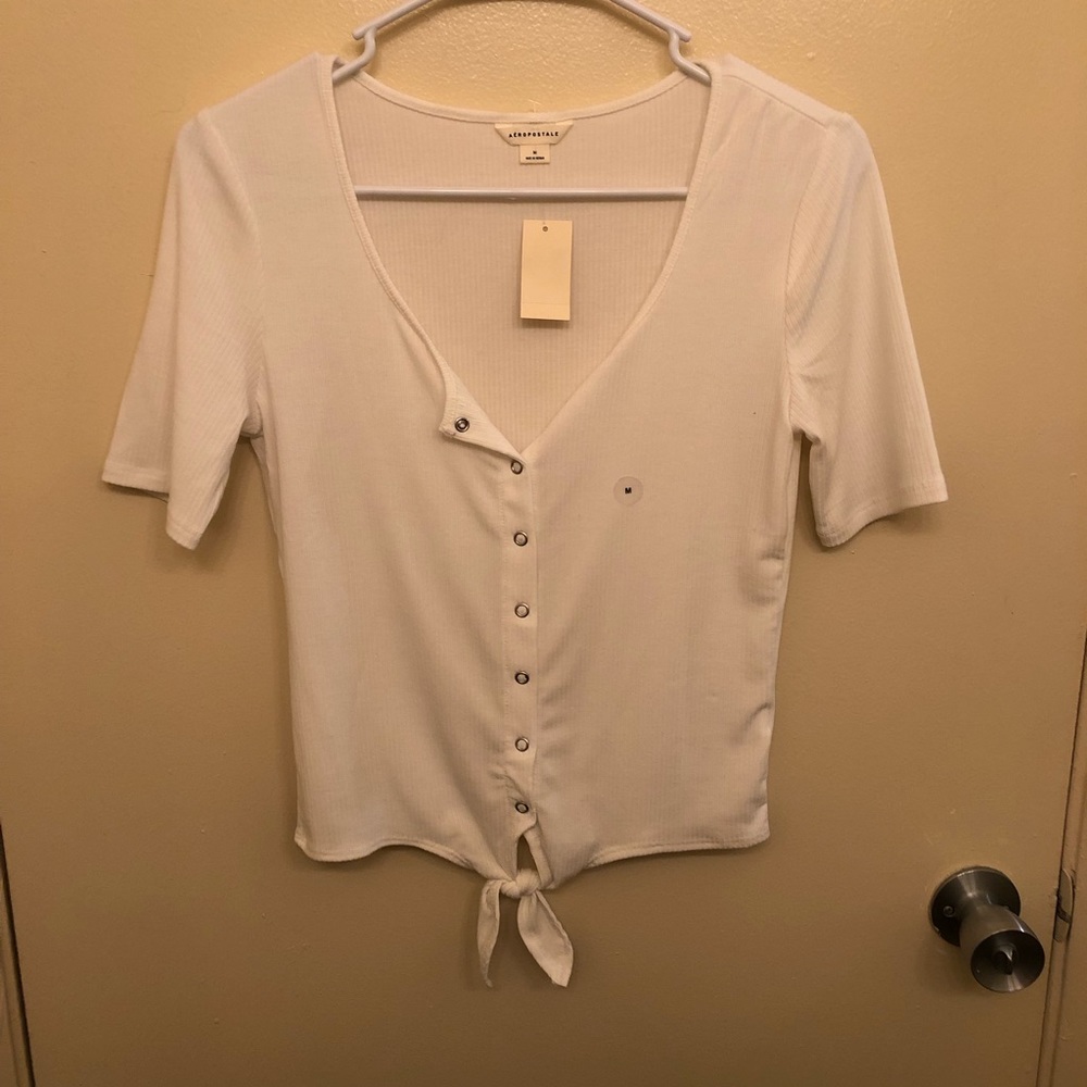 Aeropostale white tie front shirt